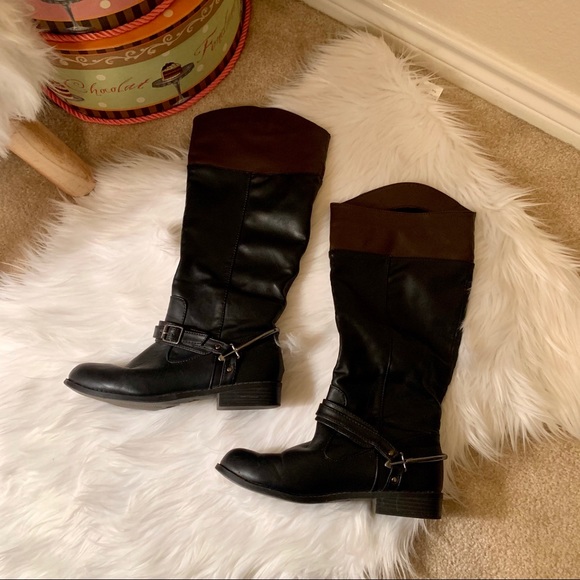 Bamboo Two Toned Black & Brown Vegan Leather Zip Up Riding Boots 7.5 - Picture 2 of 8
